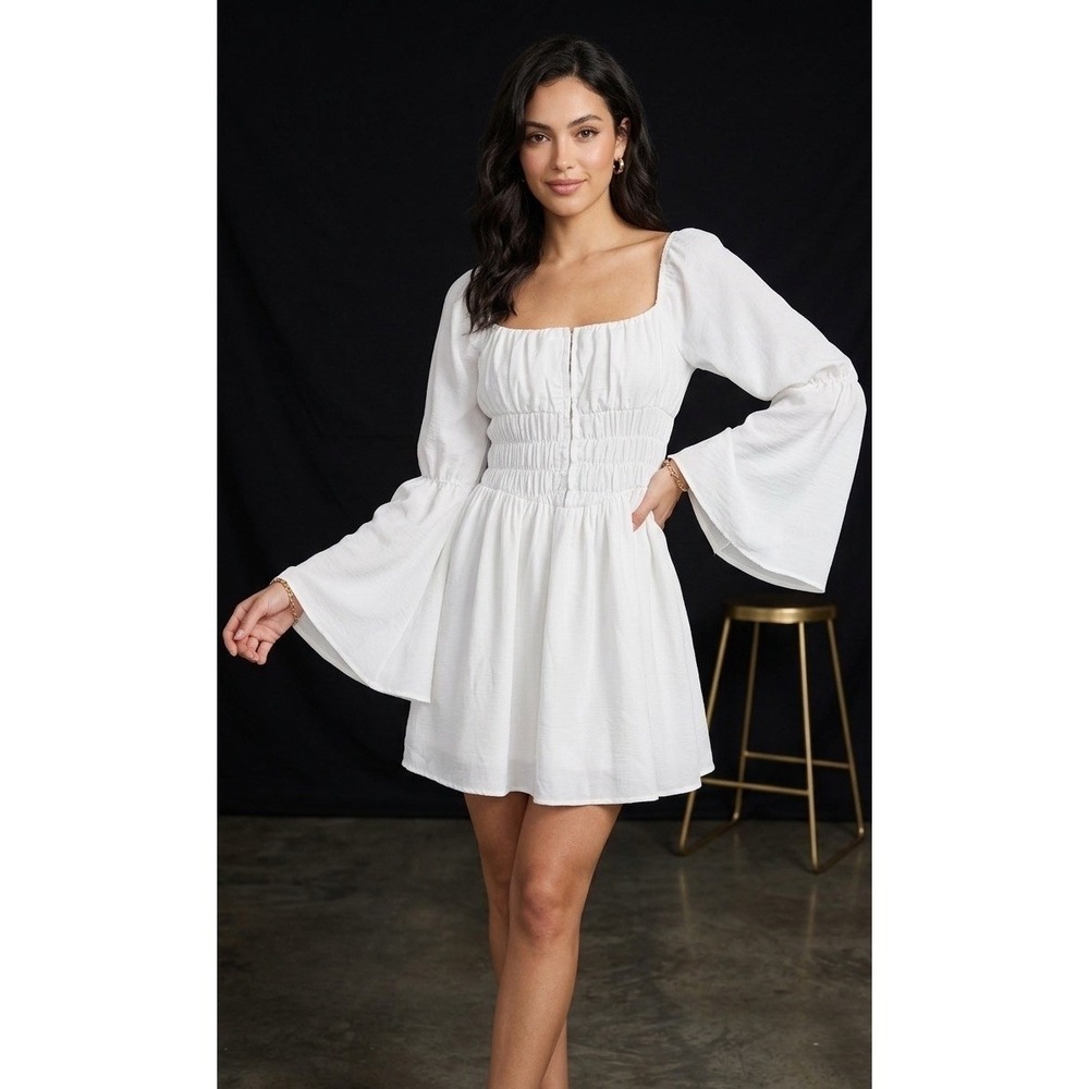 Romantic Babydoll Milkmaid Corset Dress White Sz S Smocked Dress White